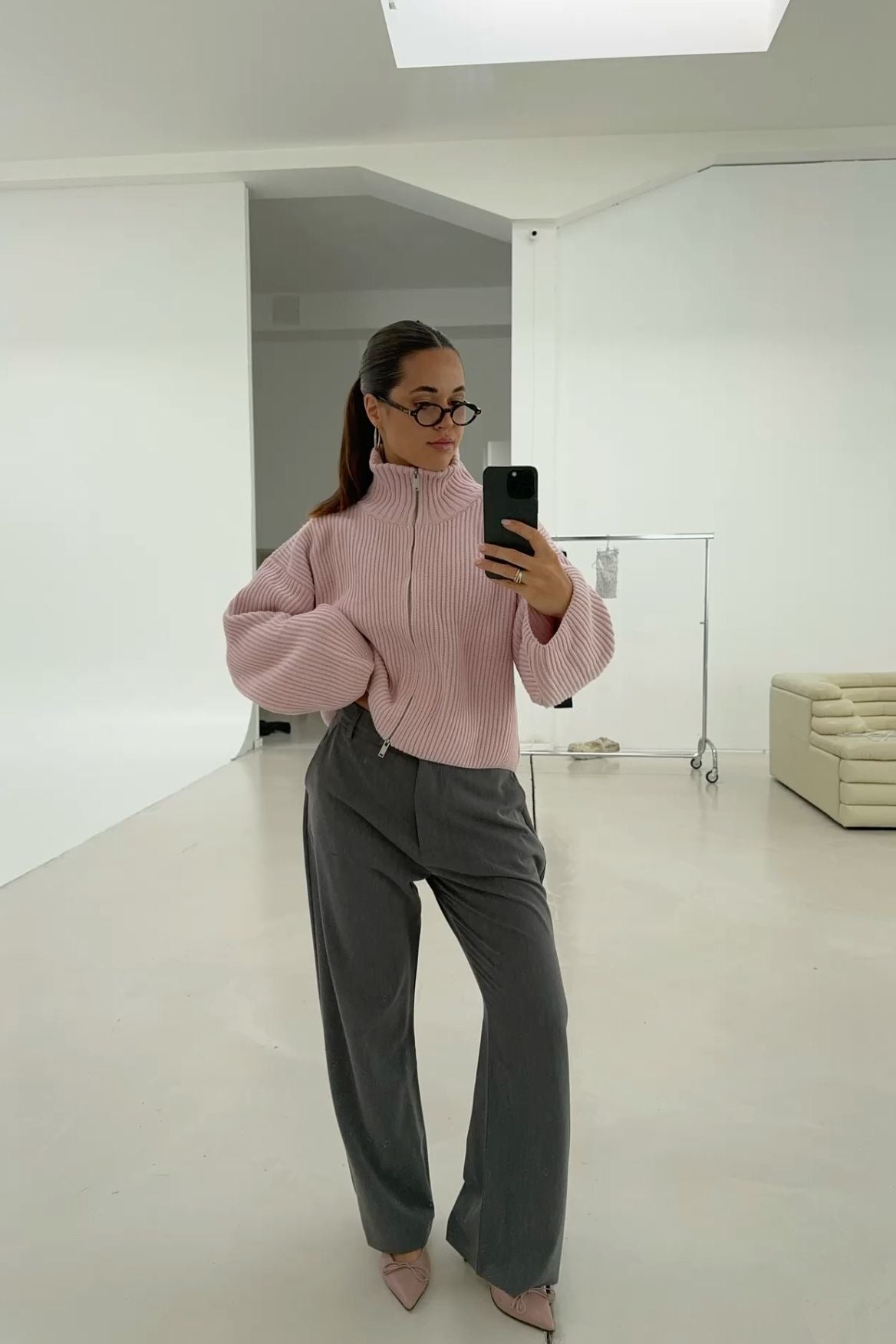 Suéter extragrande acanalado con cremallera Daniela