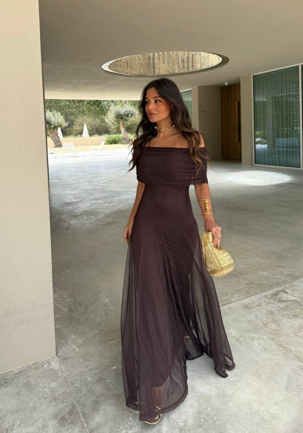 Vestido largo de malla Daniella