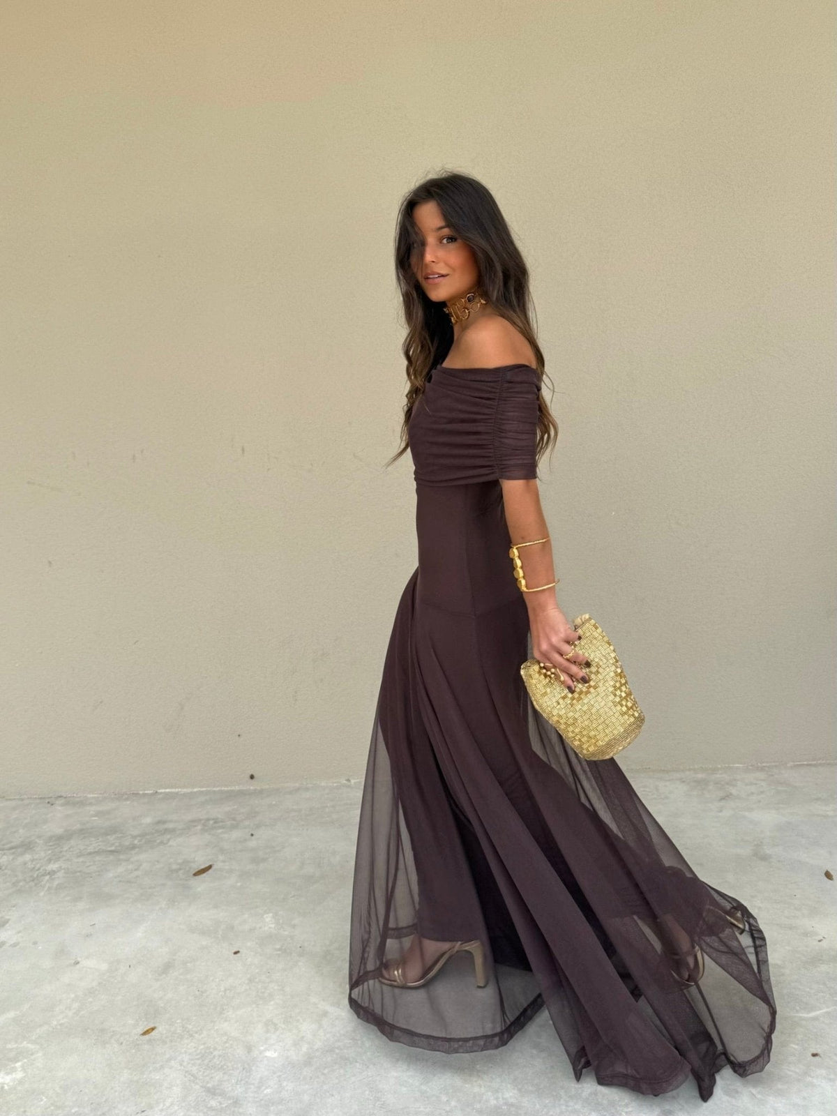 Vestido largo de malla Daniella