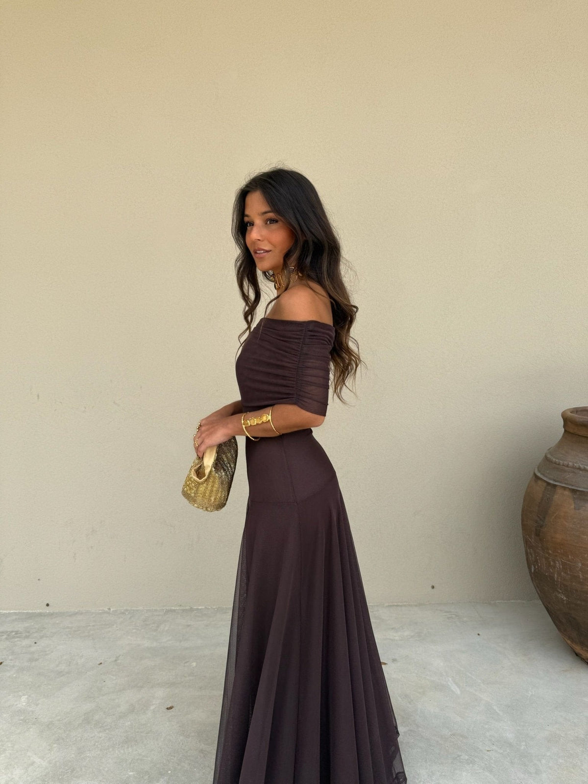 Vestido largo de malla Daniella