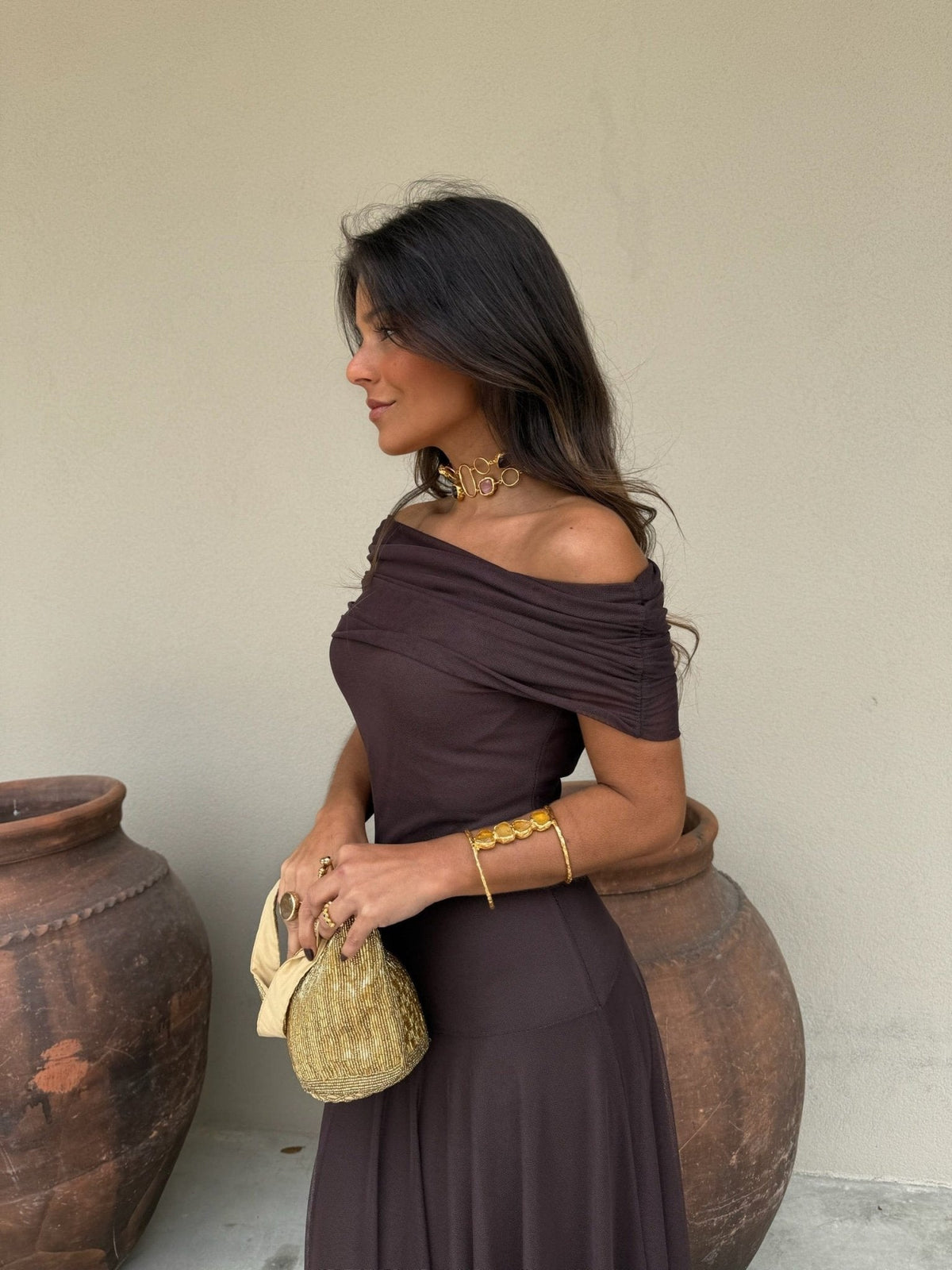 Vestido largo de malla Daniella