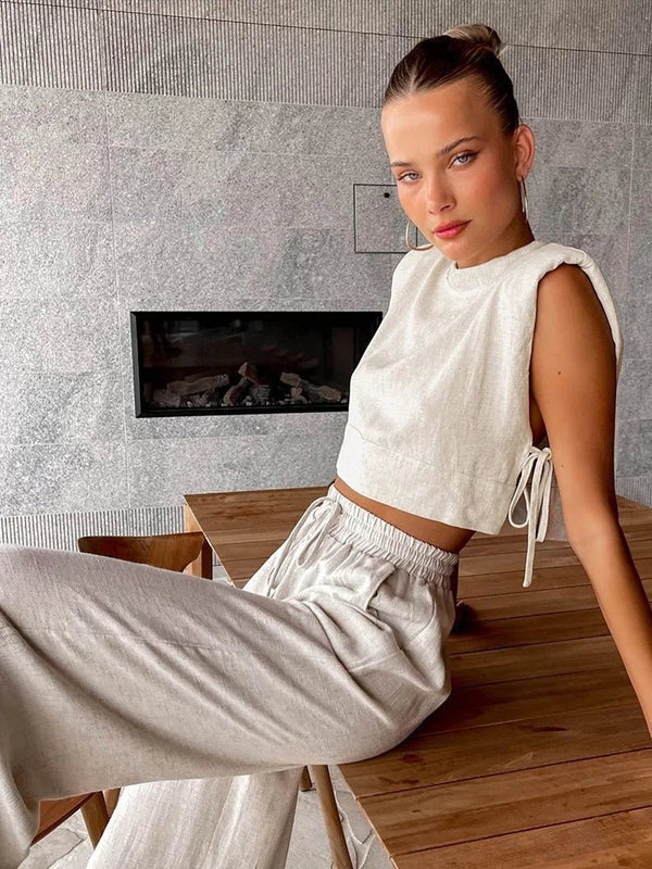 Conjunto Delfina de dos piezas de lino con top corto