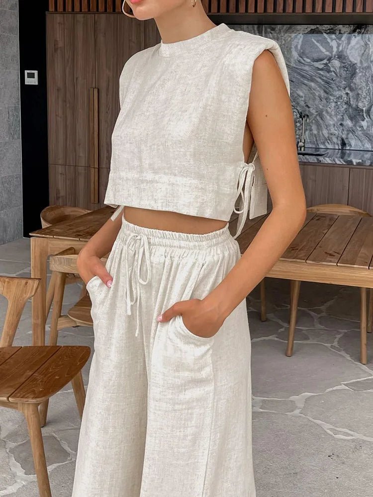 Conjunto Delfina de dos piezas de lino con top corto