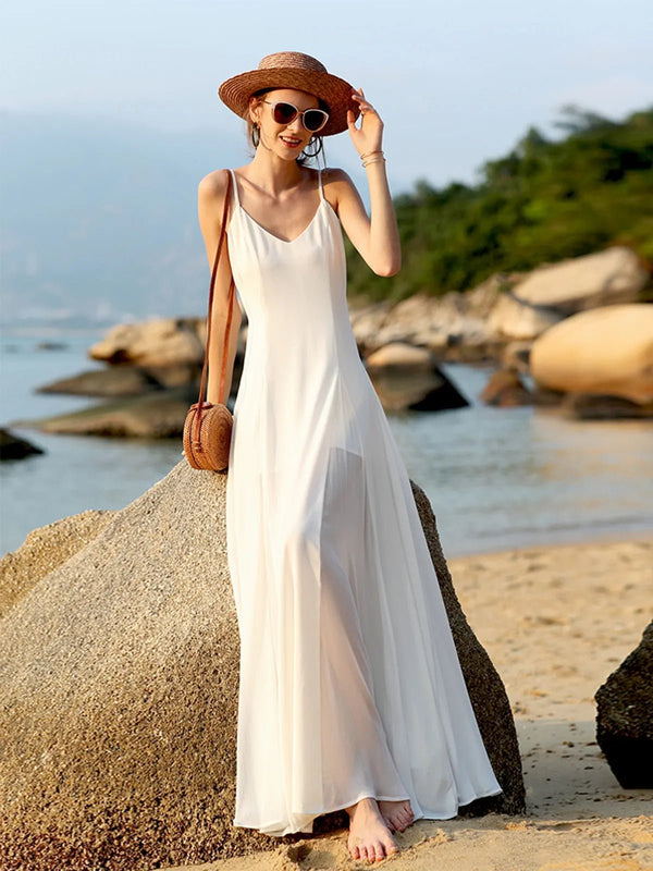 Vestido largo sin espalda con escote en V Delphine