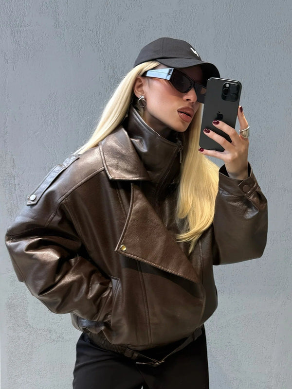 Chaqueta de cuero con cinturón Denise