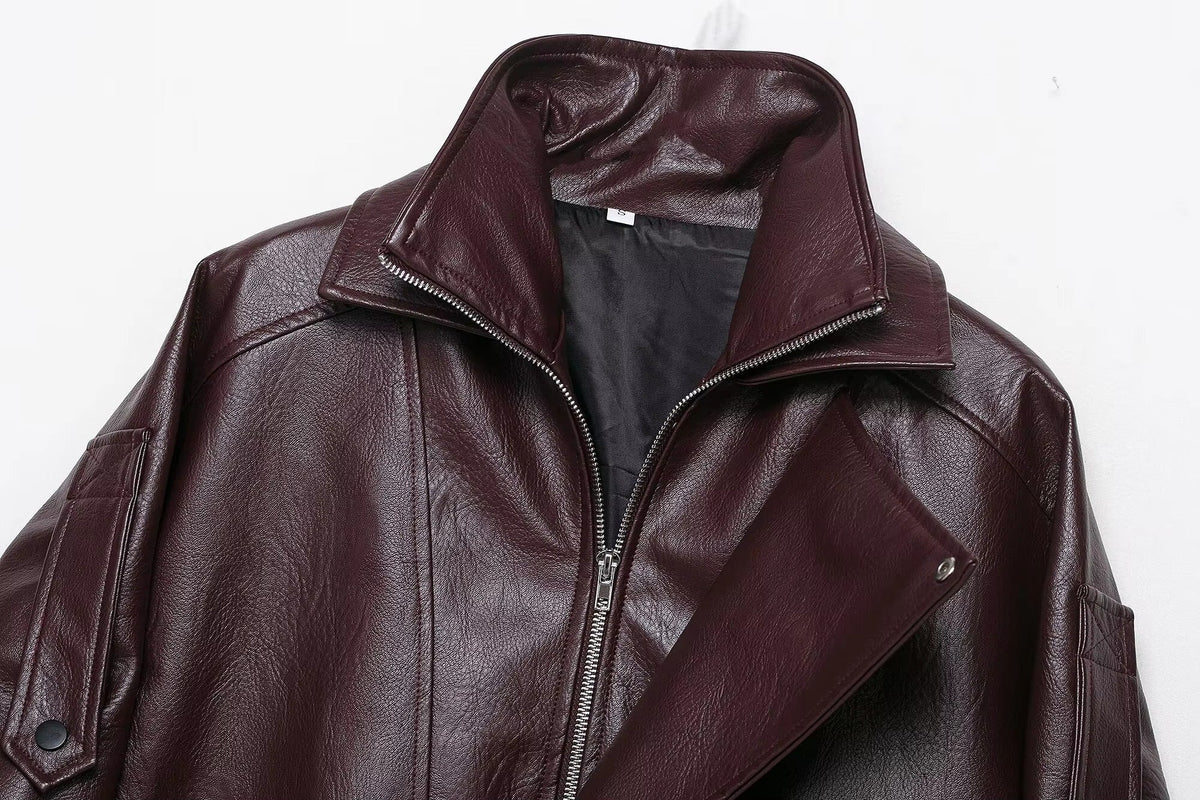 Chaqueta de cuero con cinturón Denise