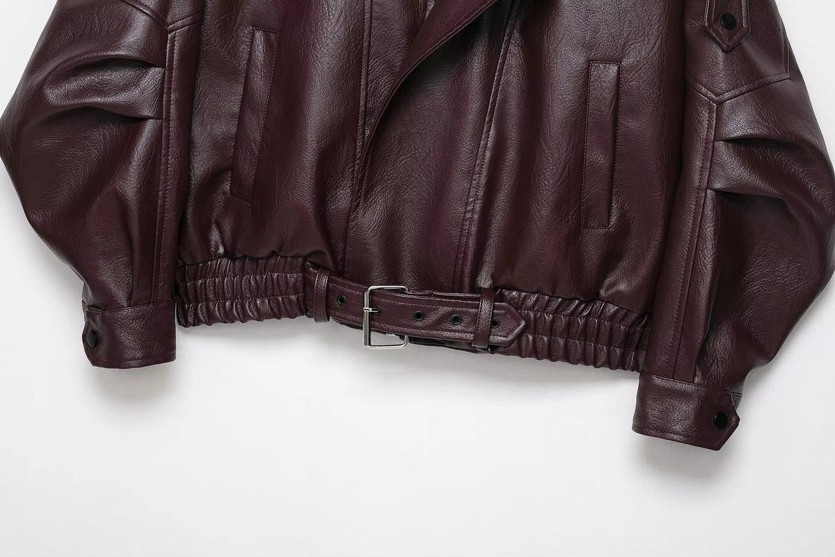 Chaqueta de cuero con cinturón Denise