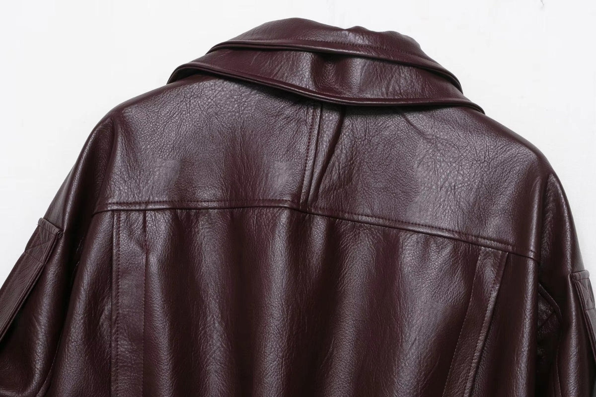 Chaqueta de cuero con cinturón Denise