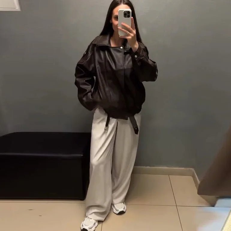 Chaqueta de cuero con cinturón Denise
