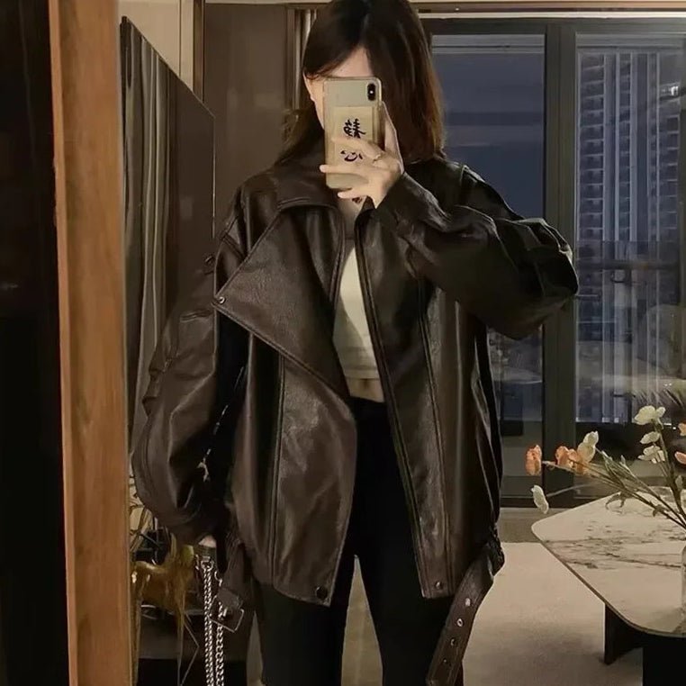 Chaqueta de cuero con cinturón Denise