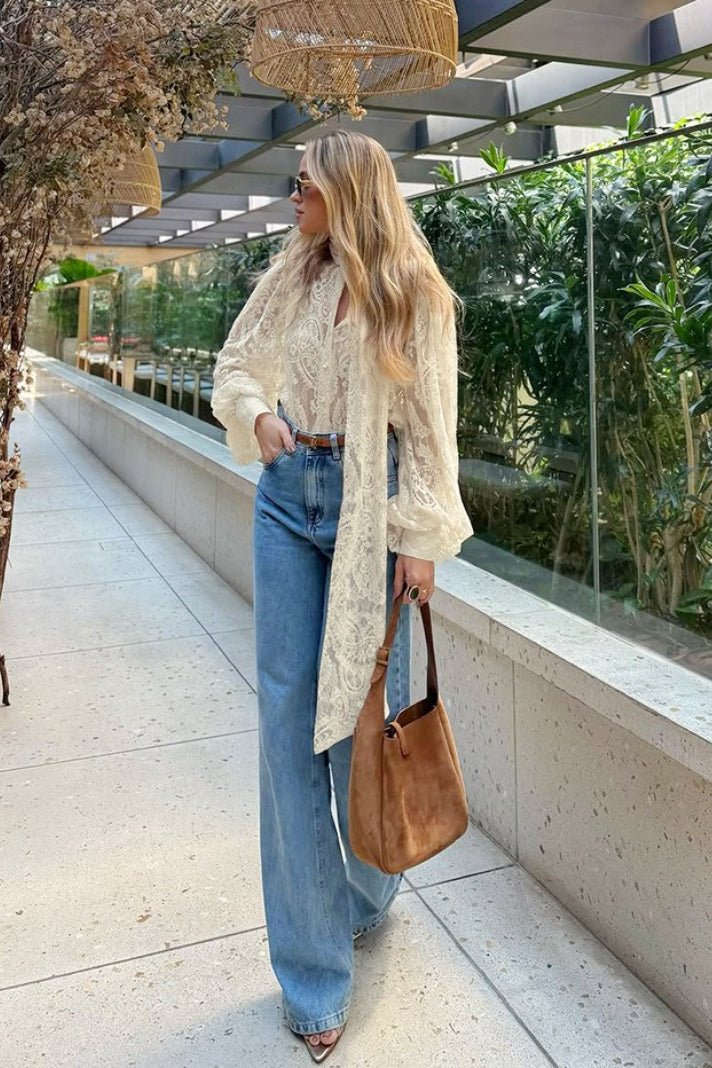 Dunja Sheer Lace Tie Blouse