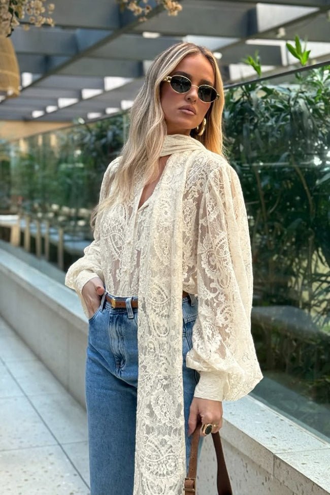 Dunja Sheer Lace Tie Blouse