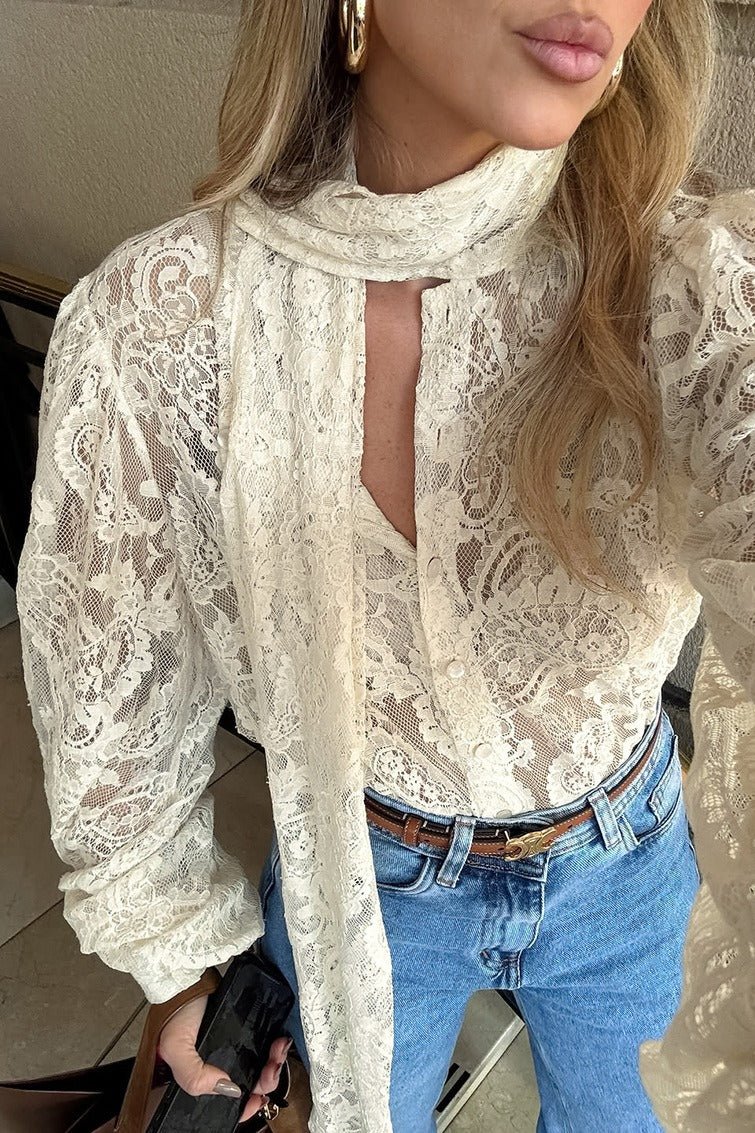 Dunja Sheer Lace Tie Blouse
