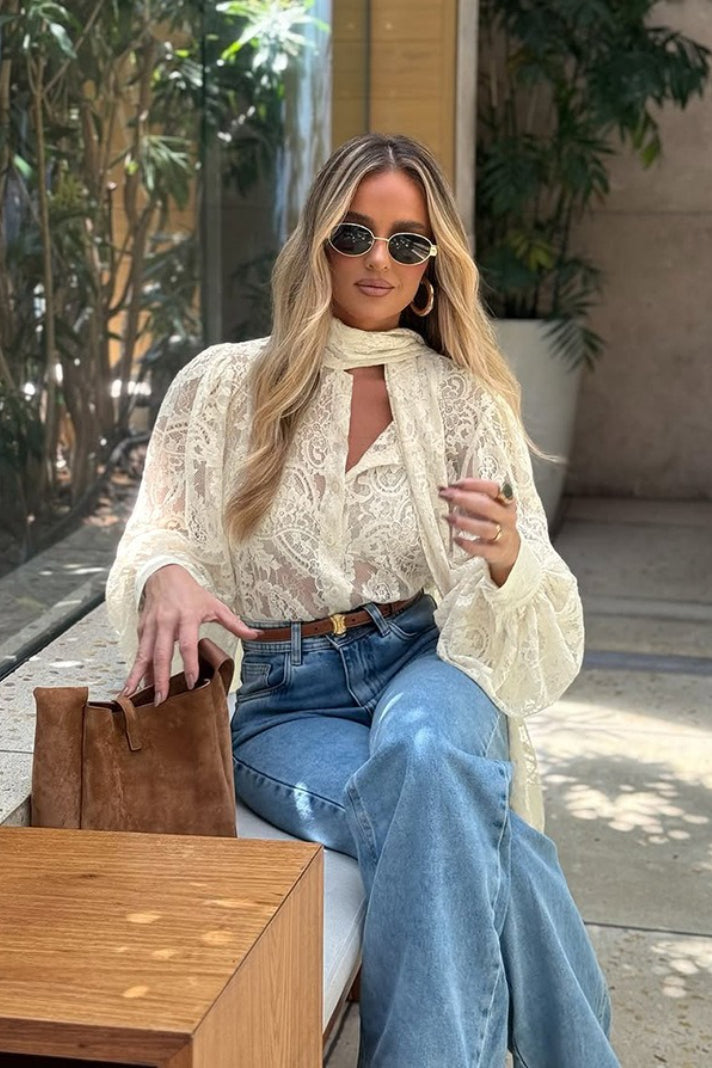 Dunja Sheer Lace Tie Blouse