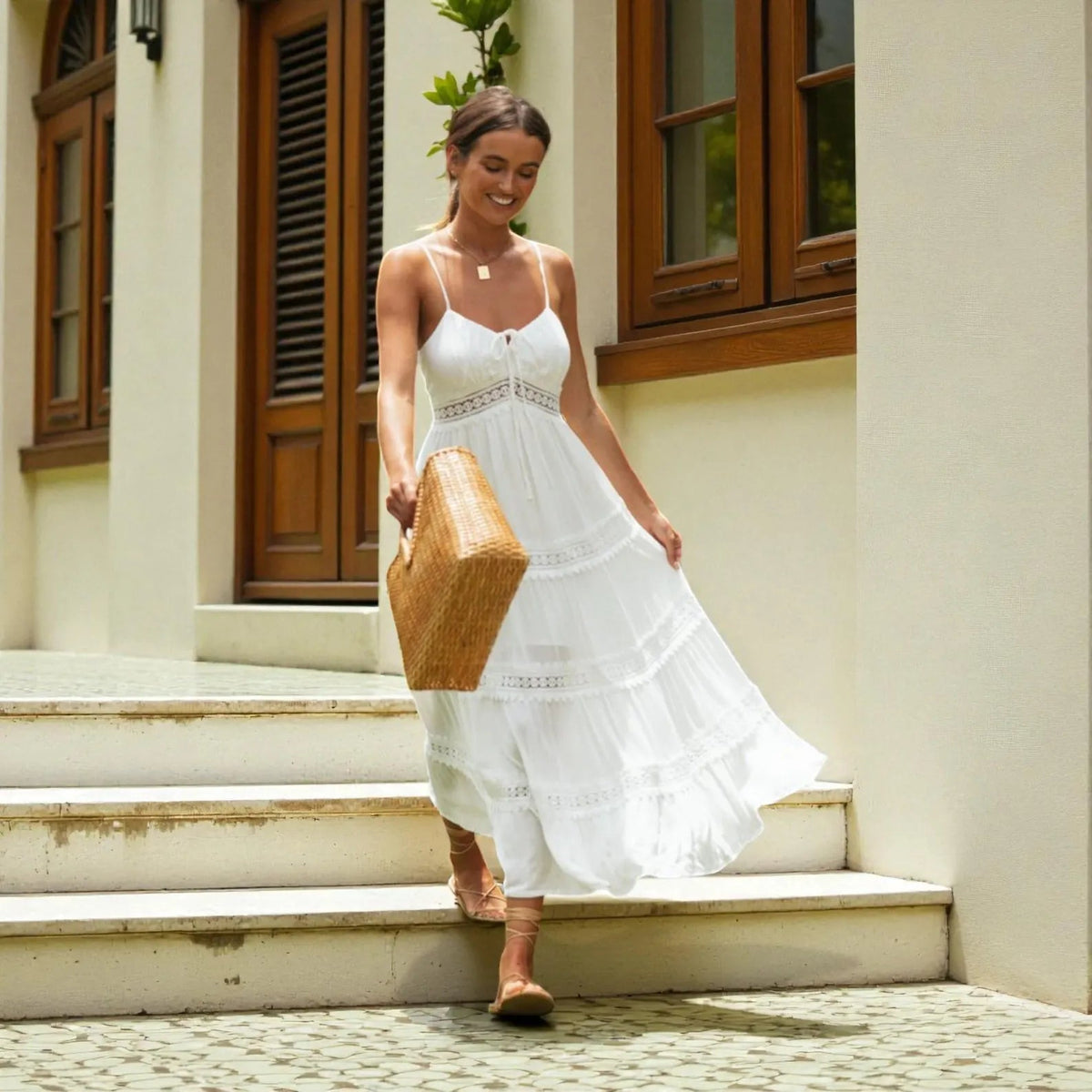Vestido largo de verano Elena, sin mangas y de estilo bohemio