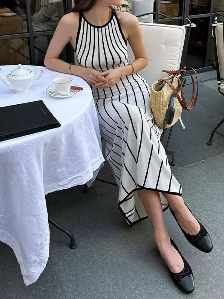 Vestido maxi de punto a rayas sin mangas Elena
