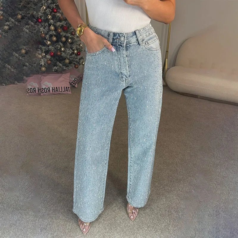 Pantalones vaqueros de pierna ancha con pedrería Eliana