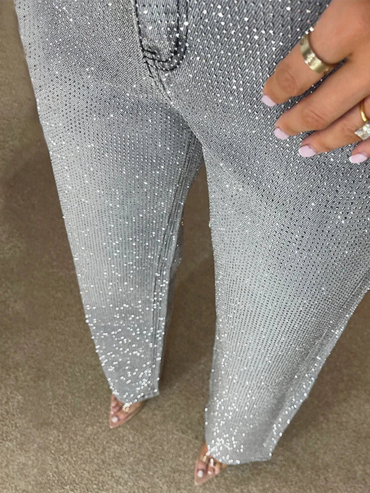 Pantalones vaqueros de pierna ancha con pedrería Eliana