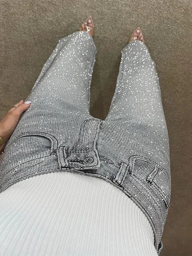 Pantalones vaqueros de pierna ancha con pedrería Eliana