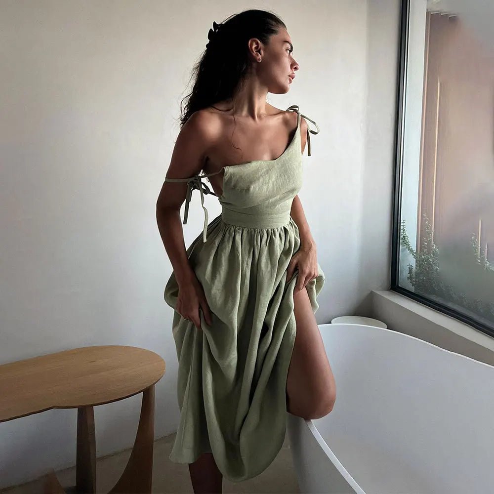 Vestido midi Elisabeta sin espalda y con tirantes anudables