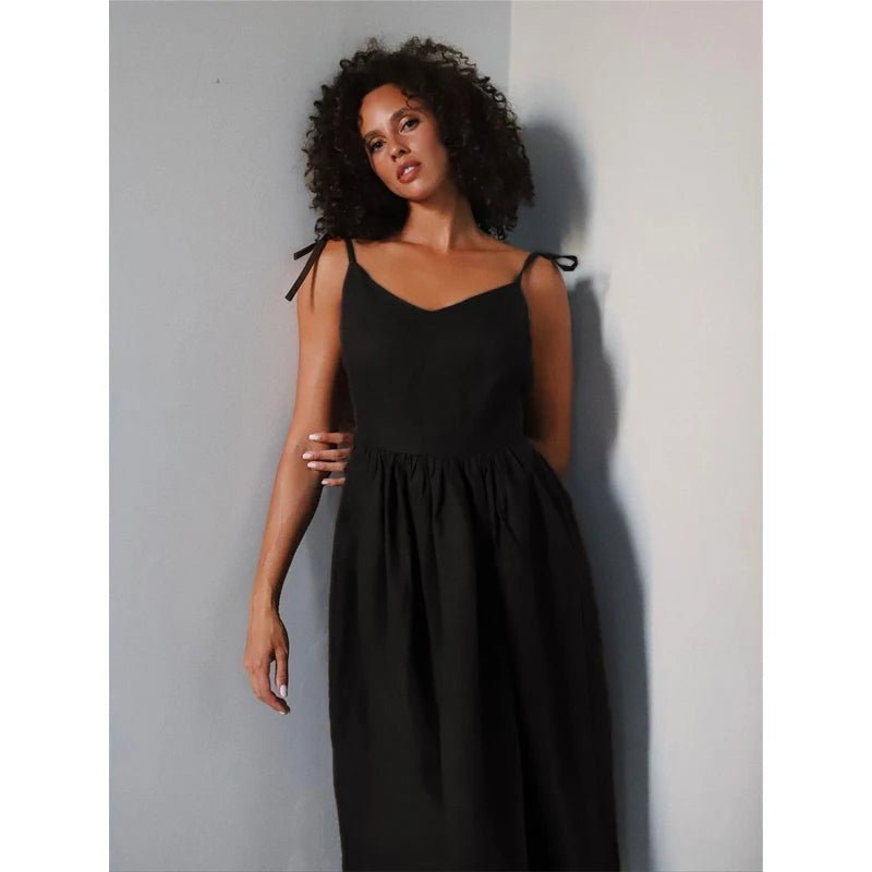 Vestido midi Elisabeta sin espalda y con tirantes anudables