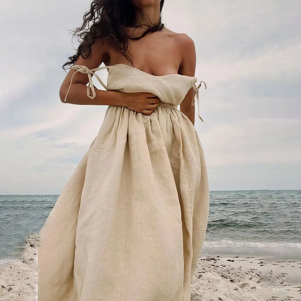 Vestido midi Elisabeta sin espalda y con tirantes anudables