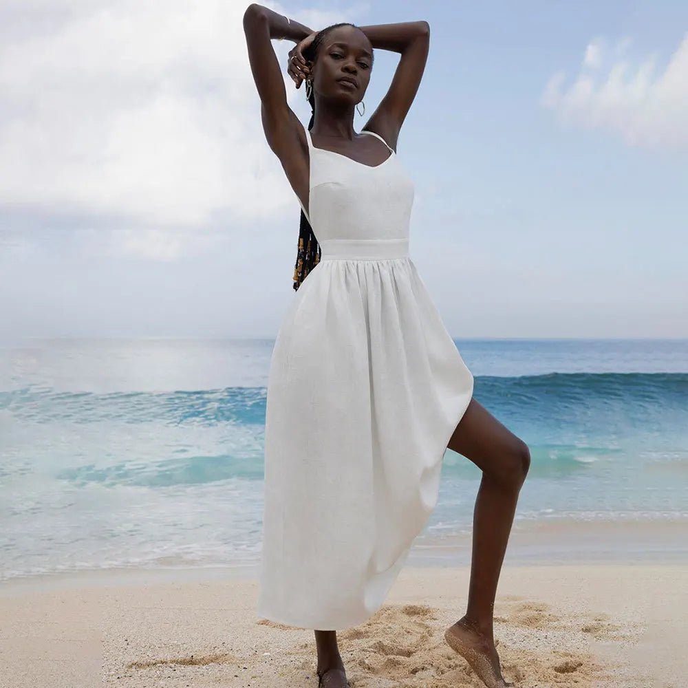 Vestido midi Elisabeta sin espalda y con tirantes anudables