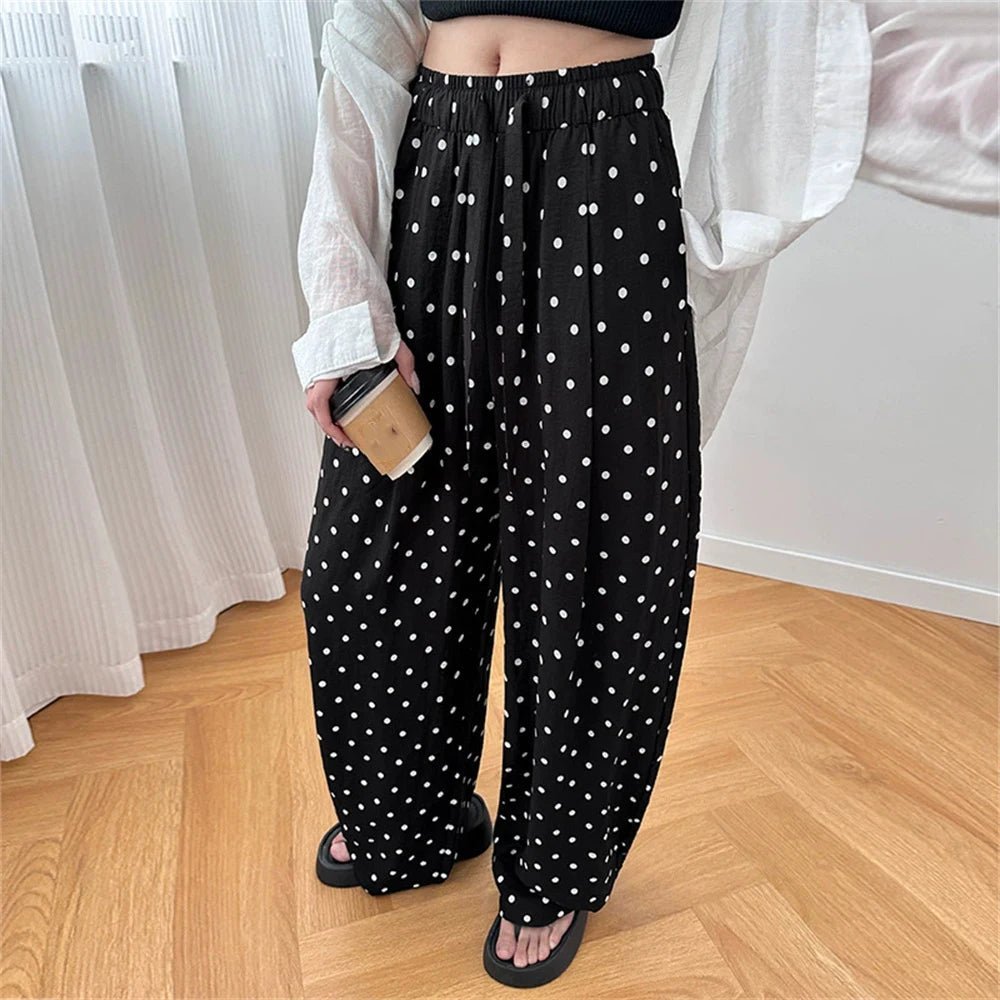 Pantalones de lino de pierna ancha con lunares Elizabeth