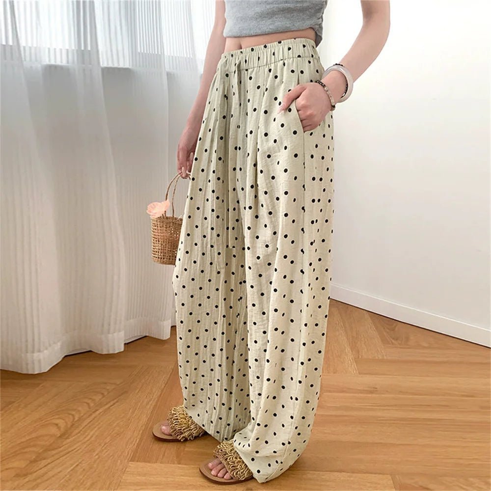 Pantalones de lino de pierna ancha con lunares Elizabeth