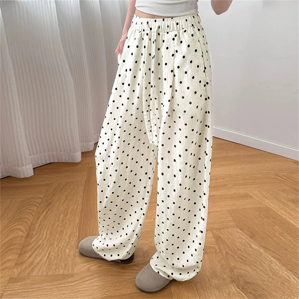 Pantalones de lino de pierna ancha con lunares Elizabeth