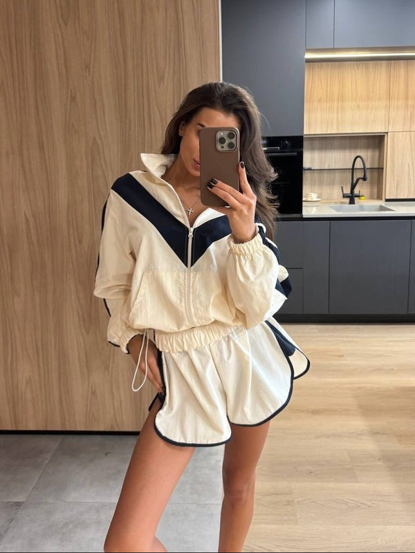 Ellen Chevron Windbreaker Shorts Set