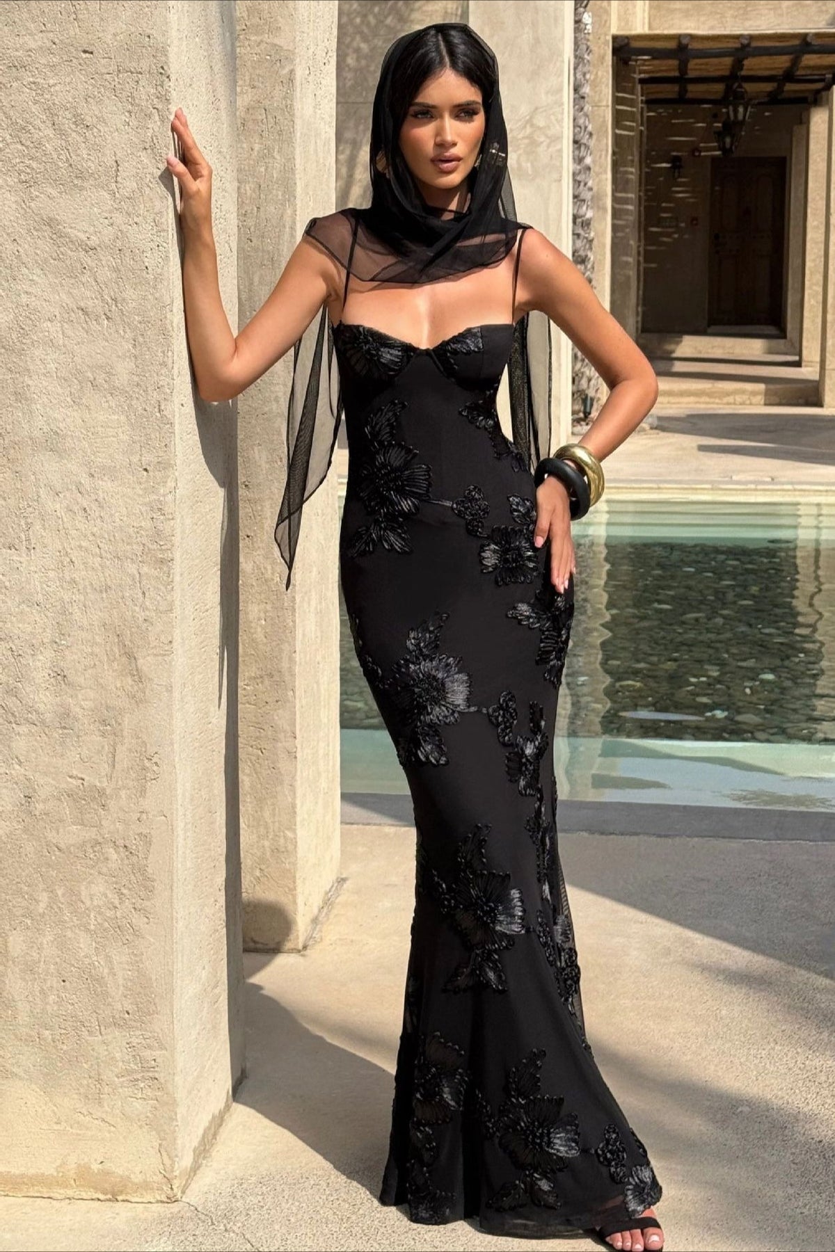 Vestido con aplique y lazo trasero Elodie