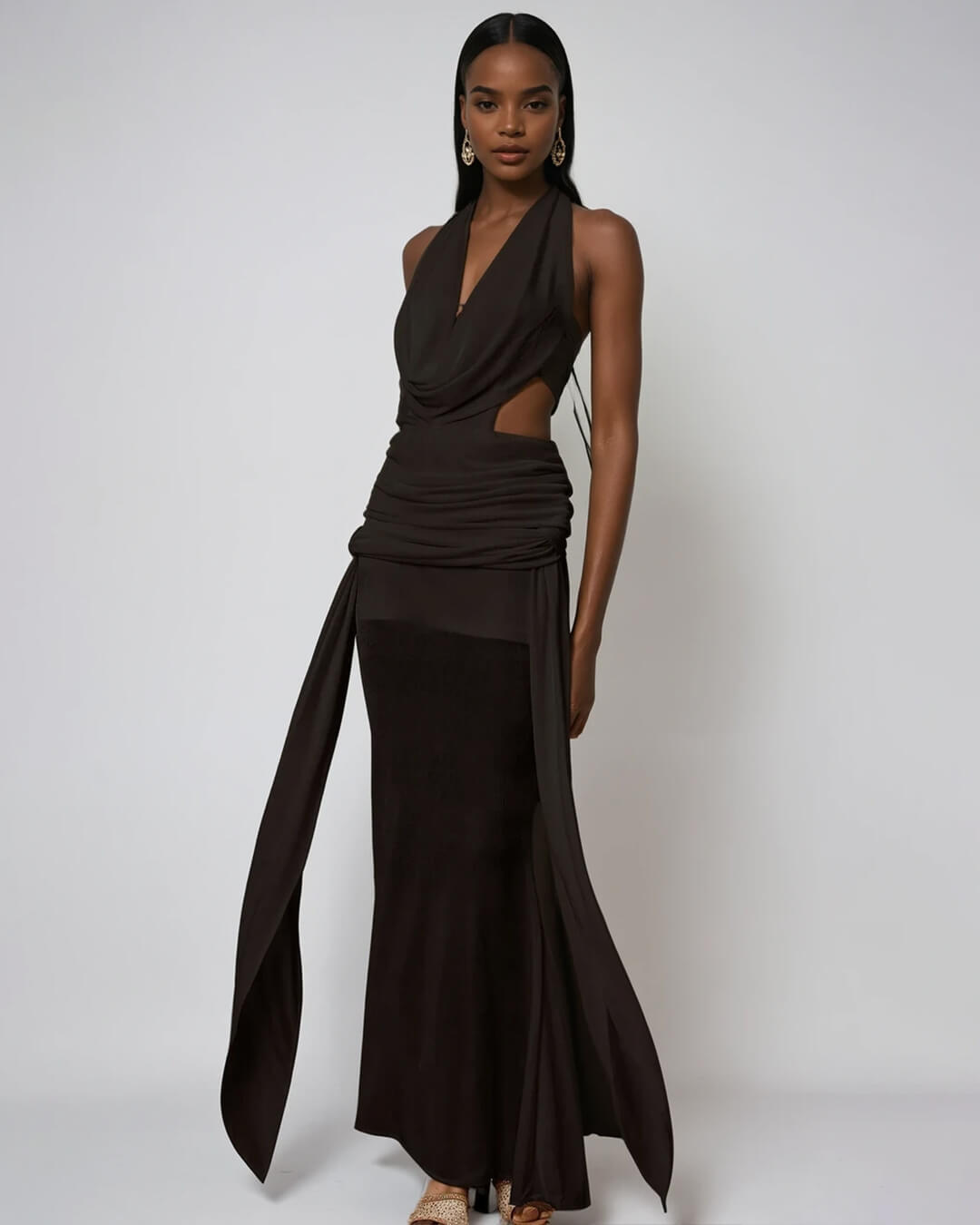 Vestido largo halter con espalda descubierta Elyse