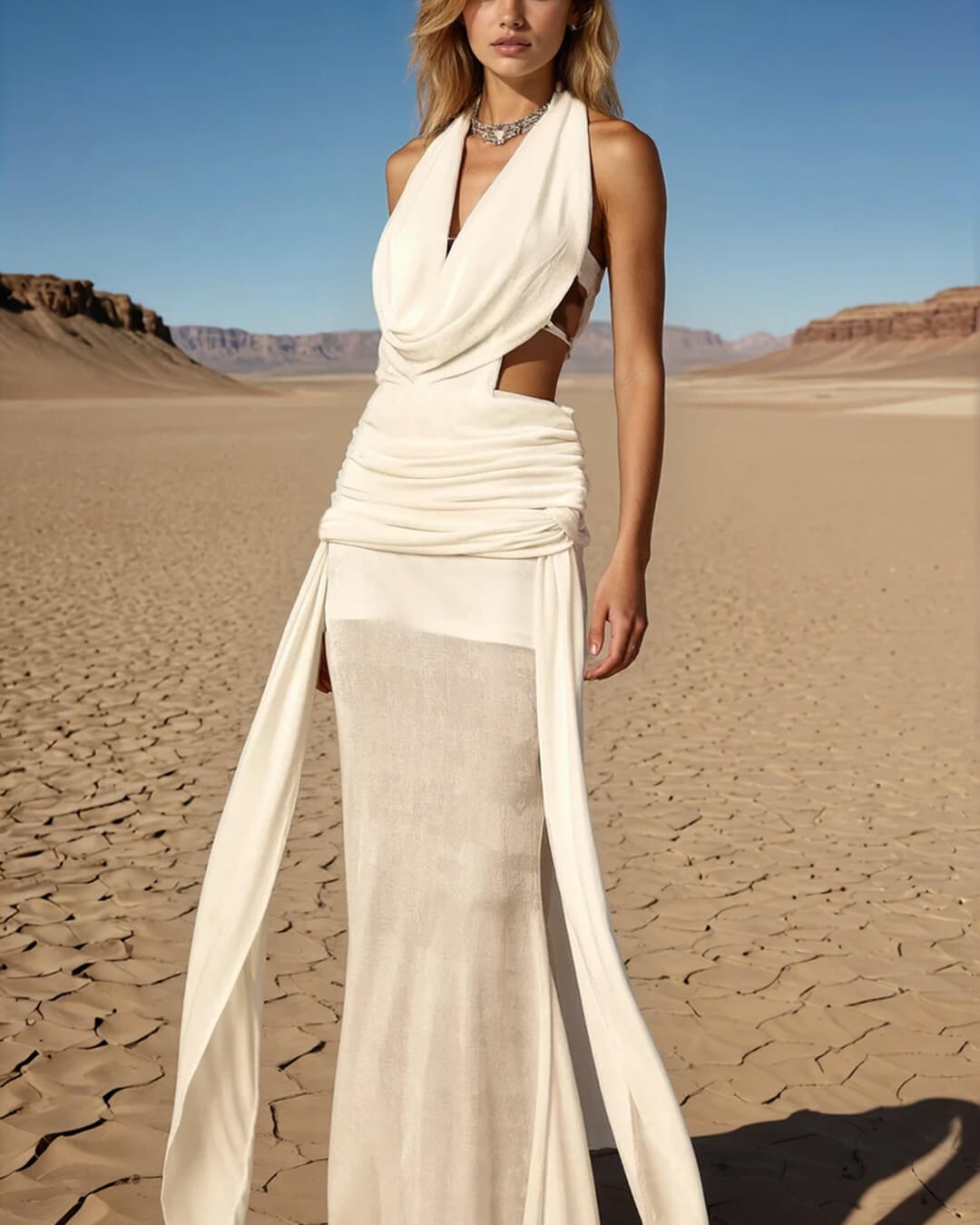 Vestido largo halter con espalda descubierta Elyse