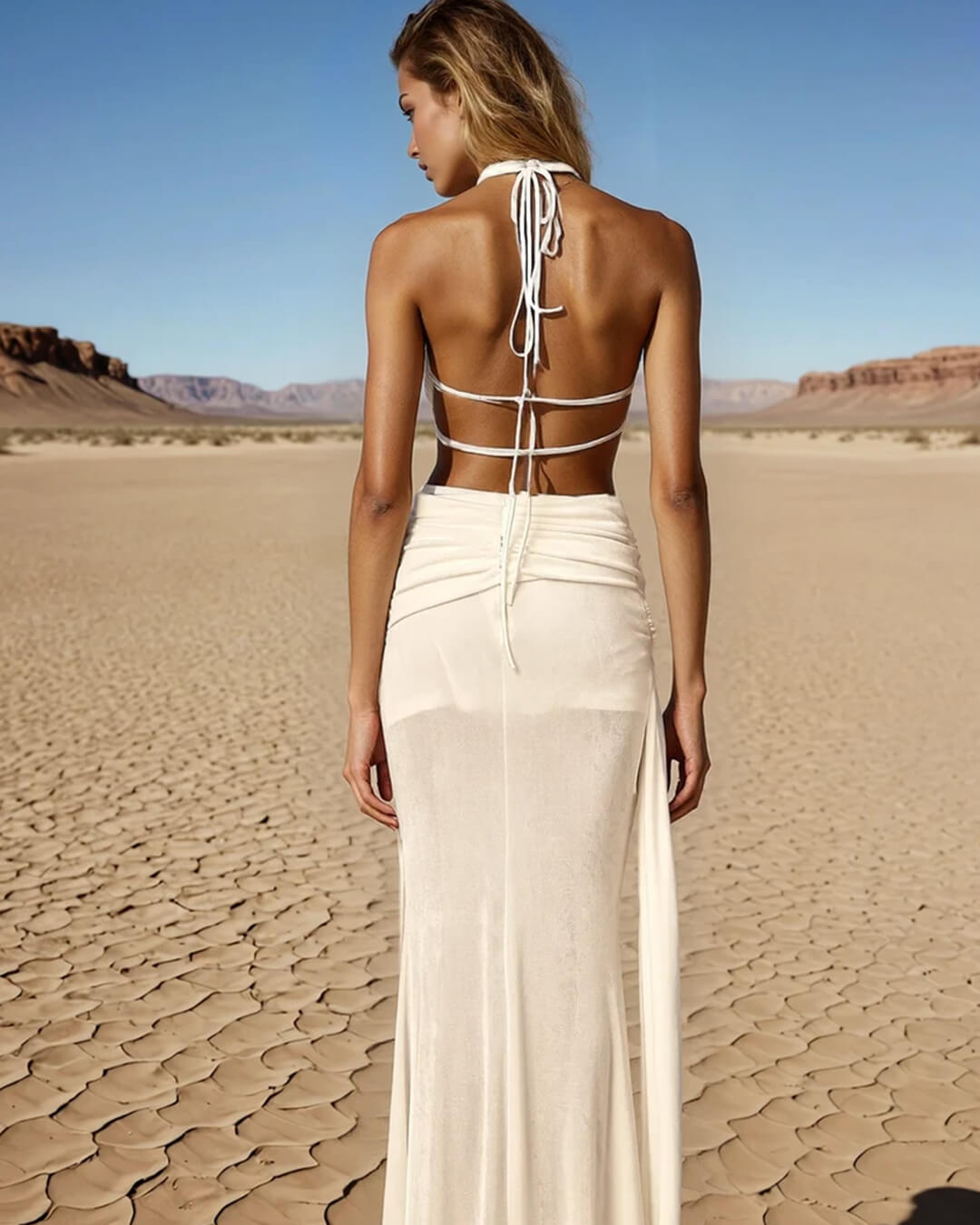 Vestido largo halter con espalda descubierta Elyse