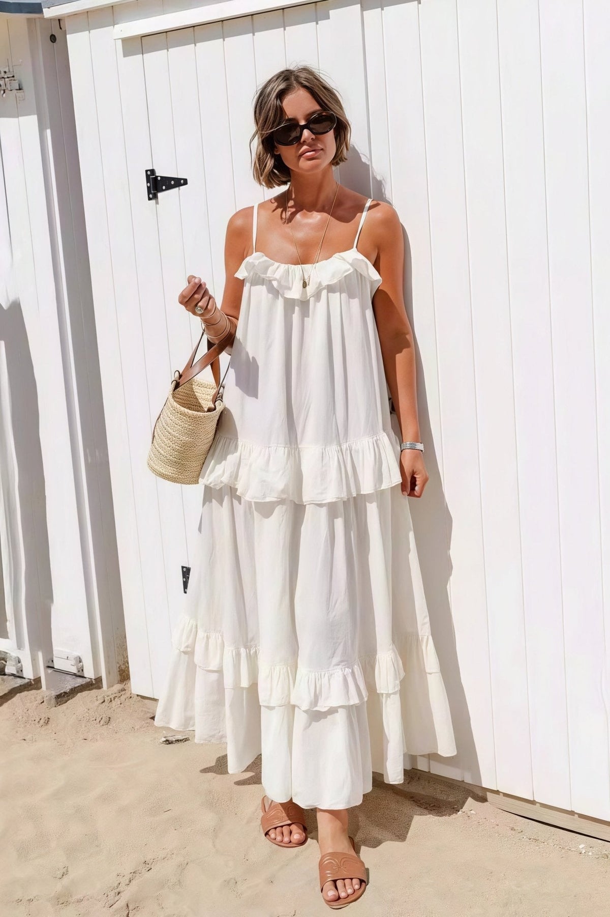 Vestido largo Emiliana fluido con bajo de volantes