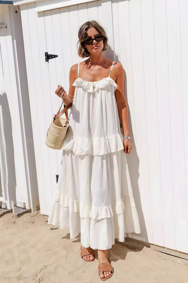 Vestido largo Emiliana fluido con bajo de volantes