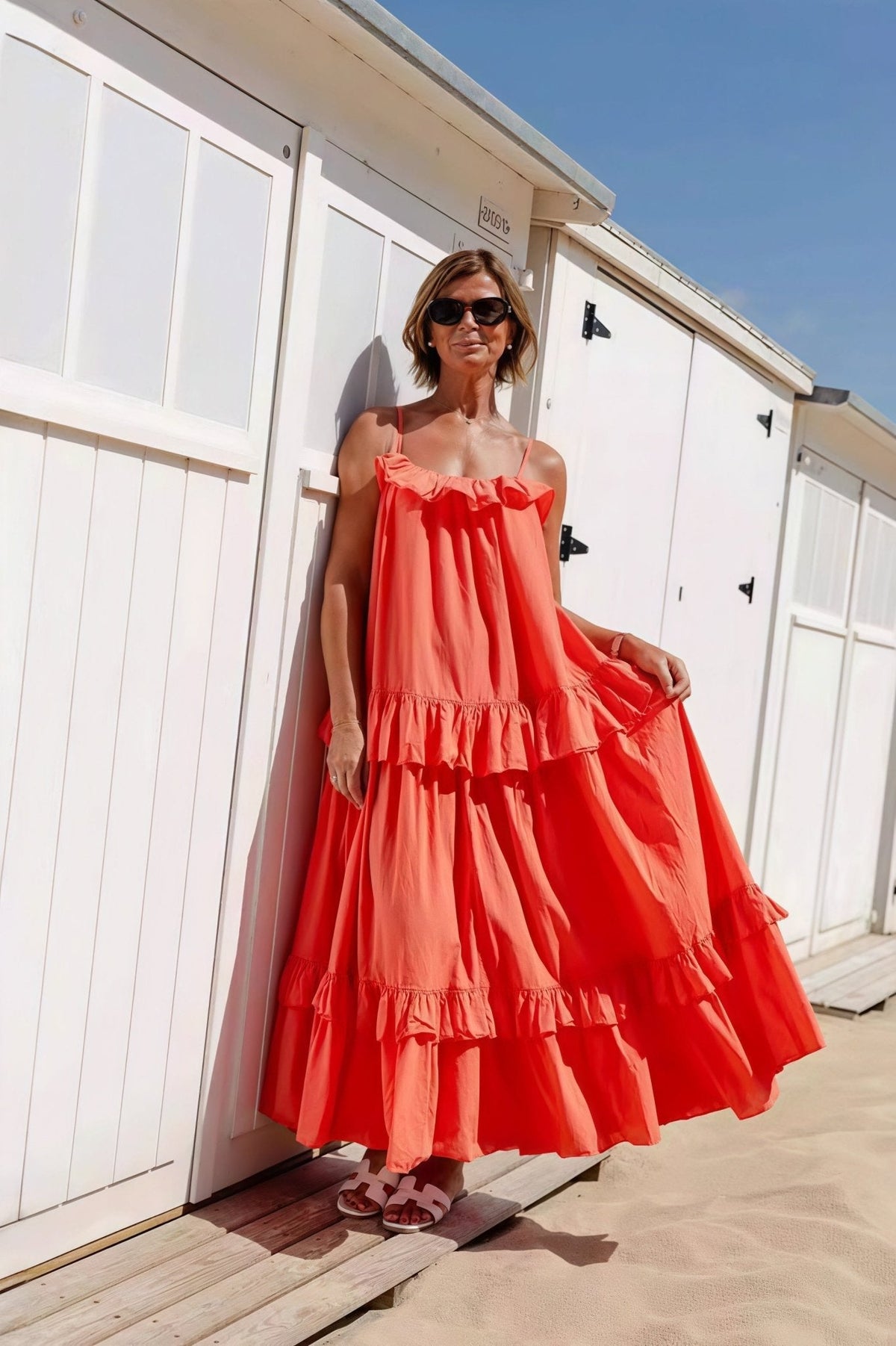 Vestido largo Emiliana fluido con bajo de volantes