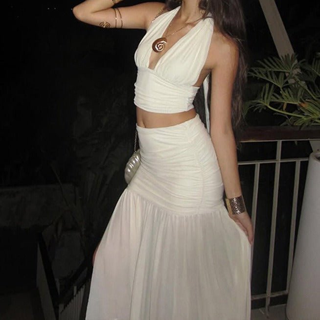 Conjunto Emma de falda de malla transparente con cuello halter