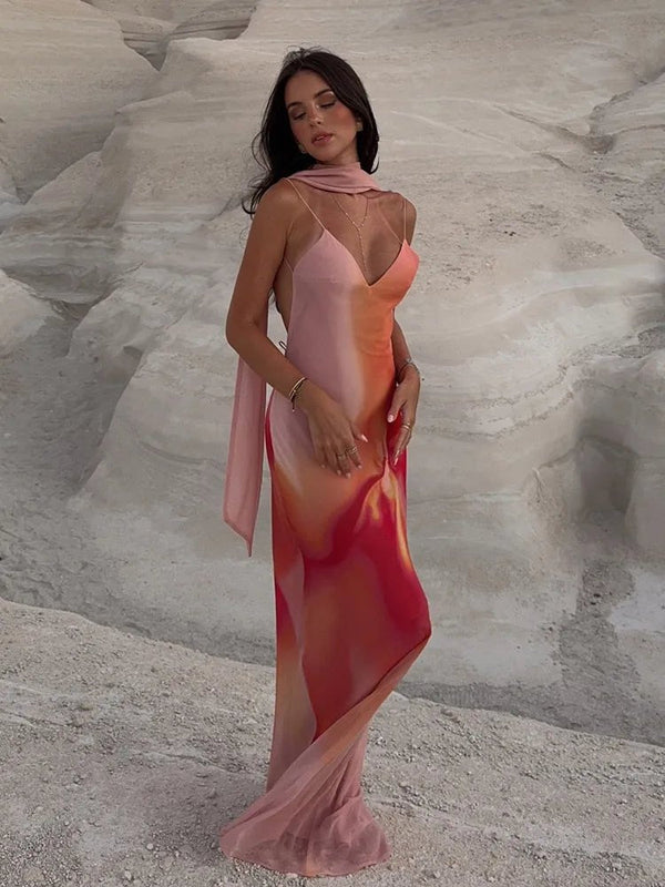 Vestido largo de satén con espalda descubierta y efecto degradado Emma