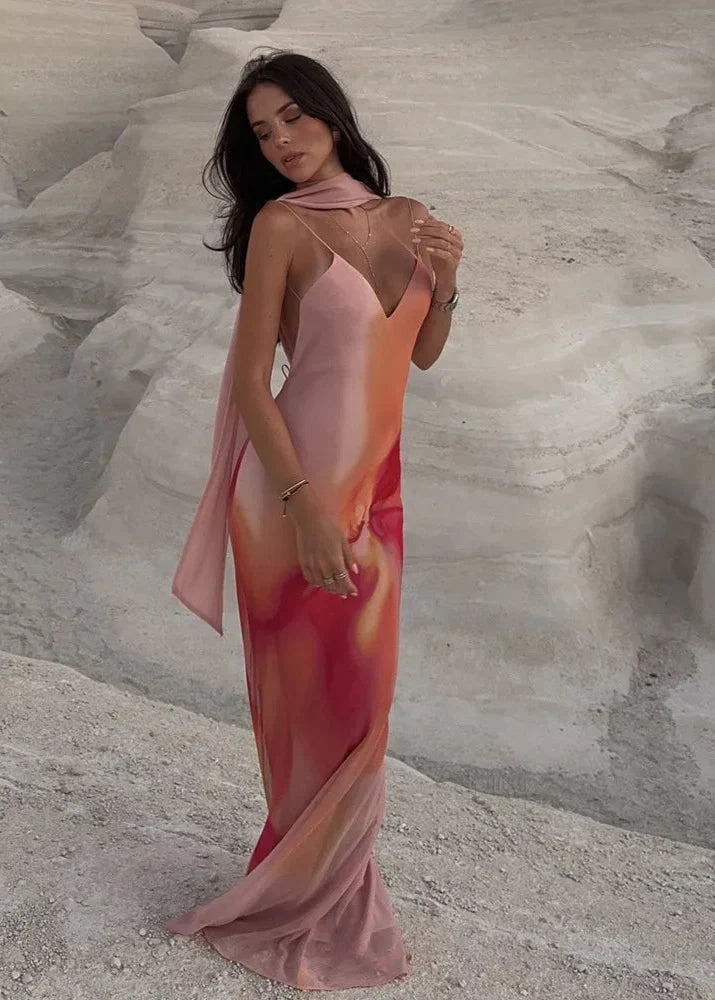 Vestido largo de satén con espalda descubierta y efecto degradado Emma