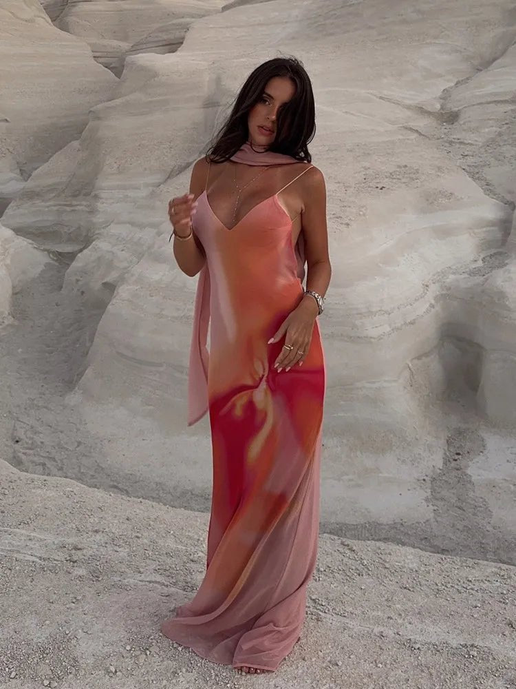 Vestido largo de satén con espalda descubierta y efecto degradado Emma