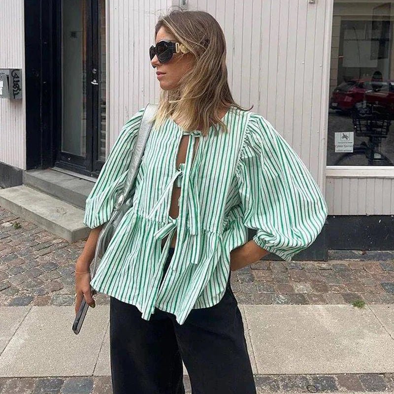 Blusa a rayas con mangas abullonadas Emma