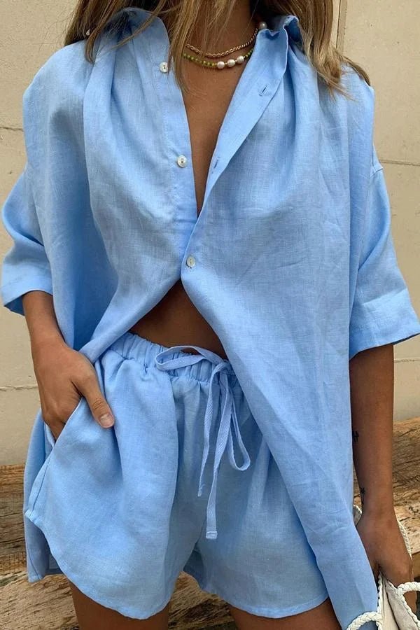 Conjunto de blusa abotonada y shorts Erica