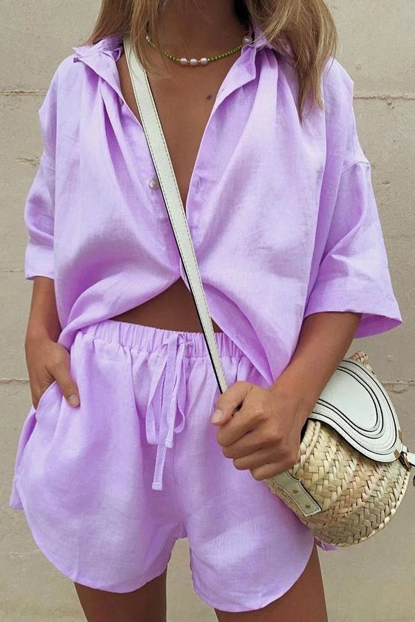 Conjunto de blusa abotonada y shorts Erica