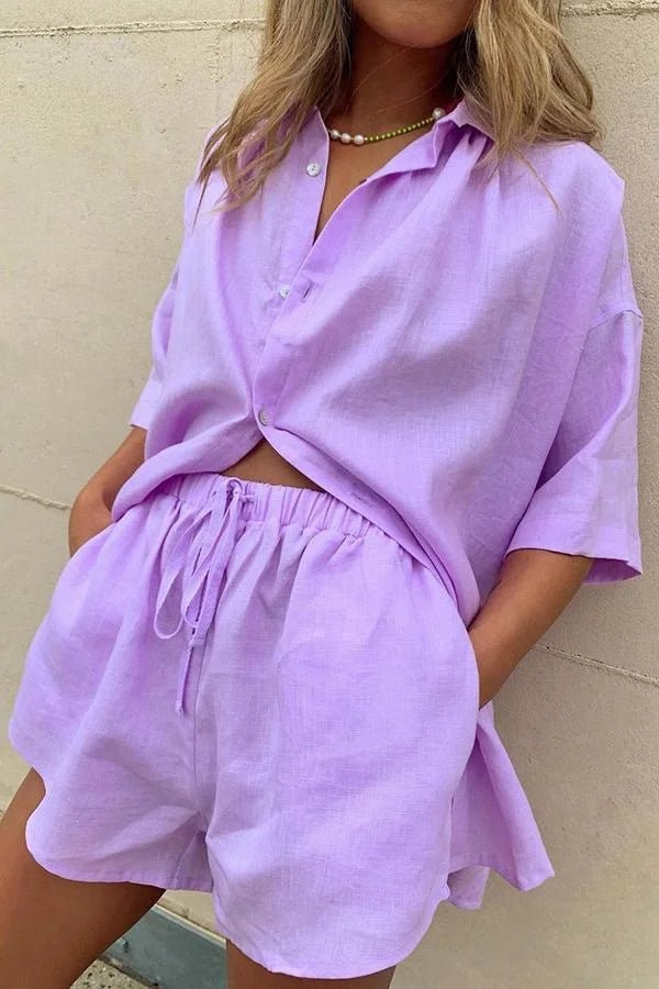 Conjunto de blusa abotonada y shorts Erica