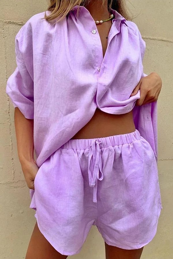 Conjunto de blusa abotonada y shorts Erica