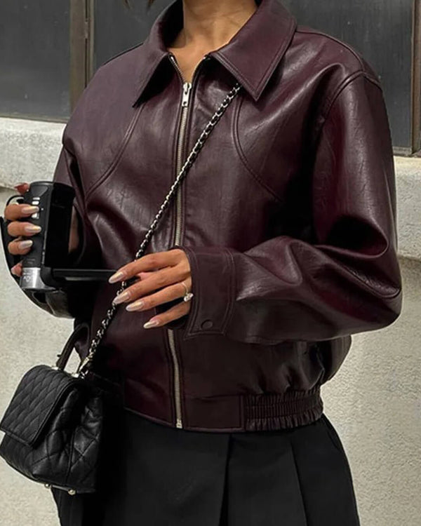 Chaqueta de cuero con cremallera Erika