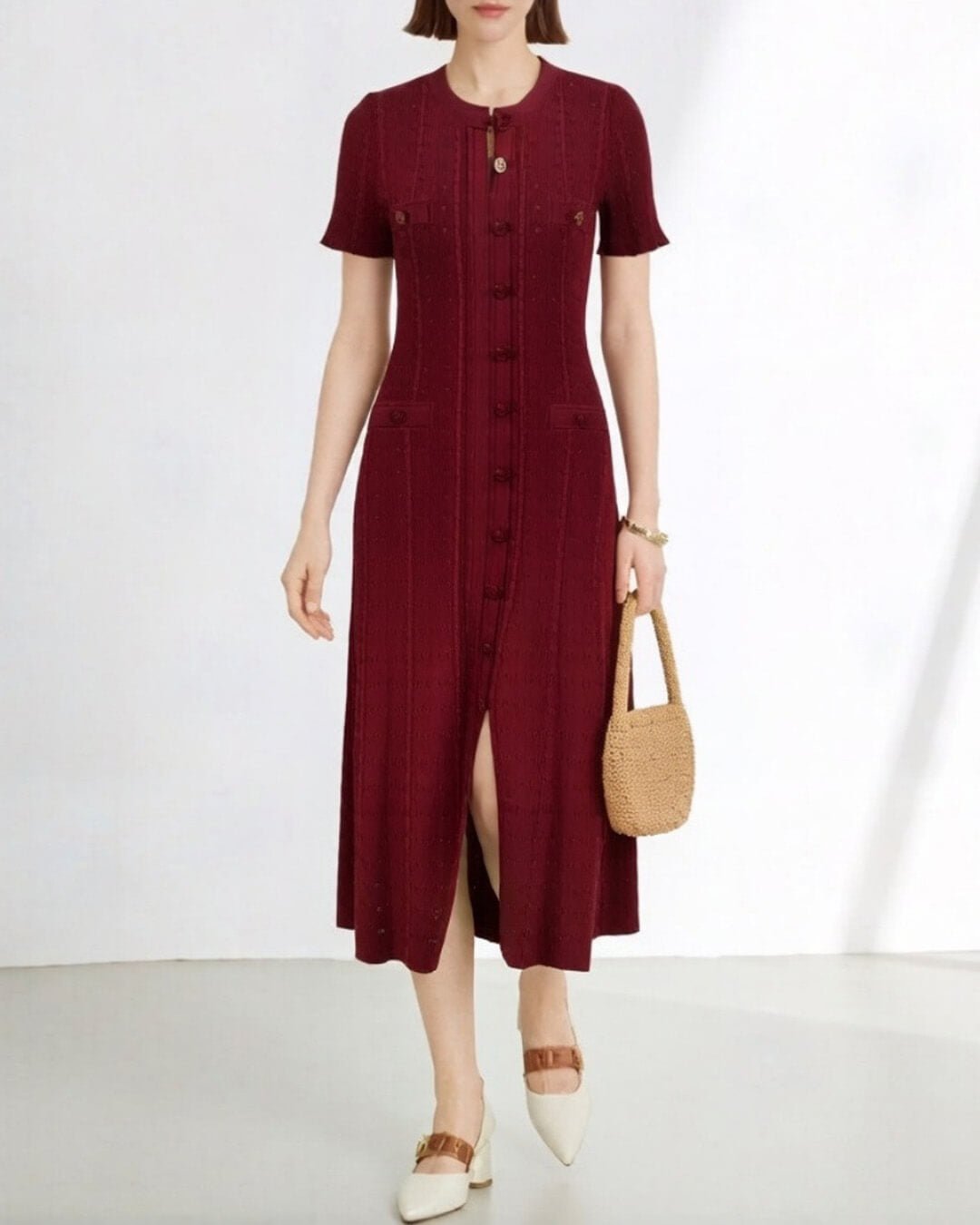 Vestido midi de punto con botones delanteros Erlinda