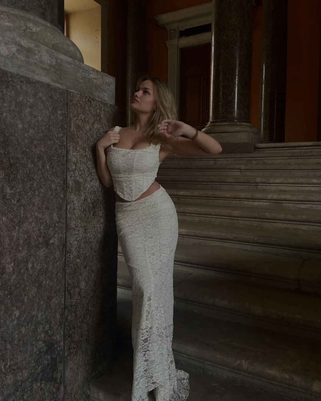 Conjunto de falda larga de encaje Esmeralda